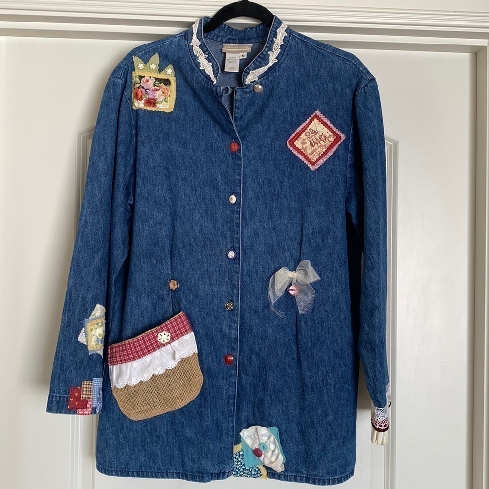 Coldwater Creek Patchwork denim jacket Womens M Overshirt Barn chore Tunic